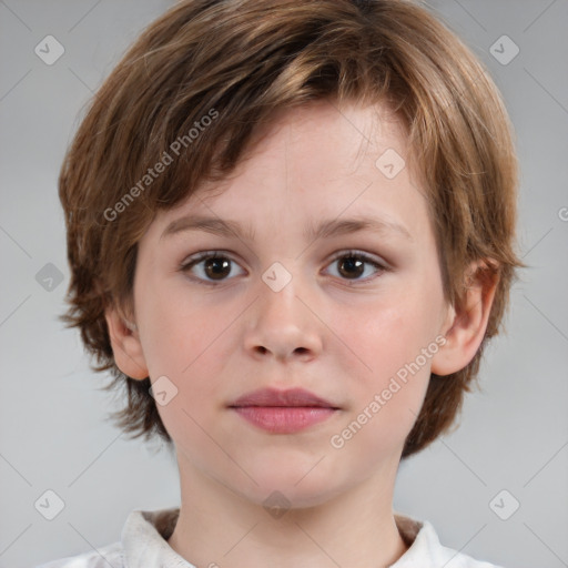 Neutral white child female with medium  brown hair and brown eyes