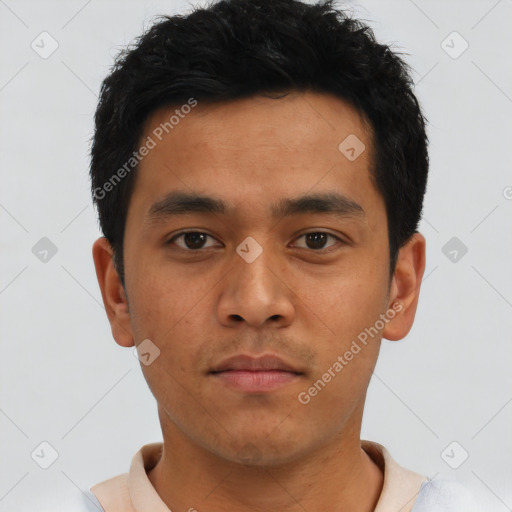 Neutral asian young-adult male with short  brown hair and brown eyes