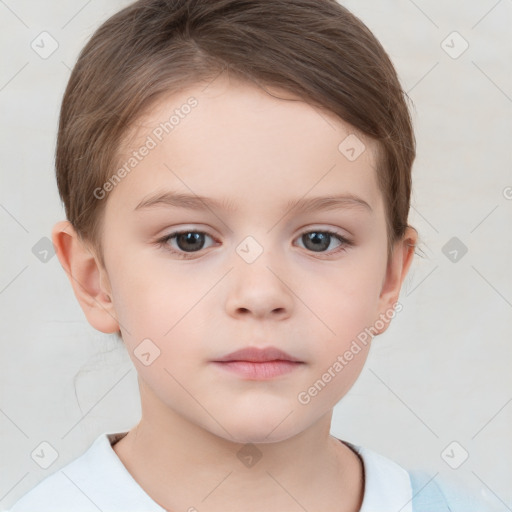 Neutral white child female with short  brown hair and brown eyes