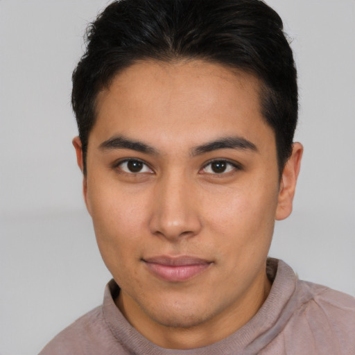 Neutral asian young-adult male with short  brown hair and brown eyes