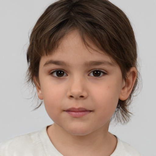 Neutral white child female with medium  brown hair and brown eyes