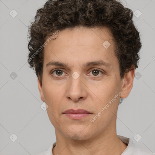 Neutral white adult male with short  brown hair and brown eyes