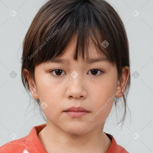 Neutral white child female with medium  brown hair and brown eyes