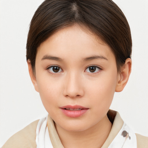 Neutral white young-adult female with short  brown hair and brown eyes