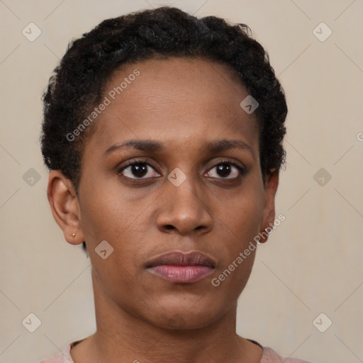 Neutral black young-adult female with short  brown hair and brown eyes