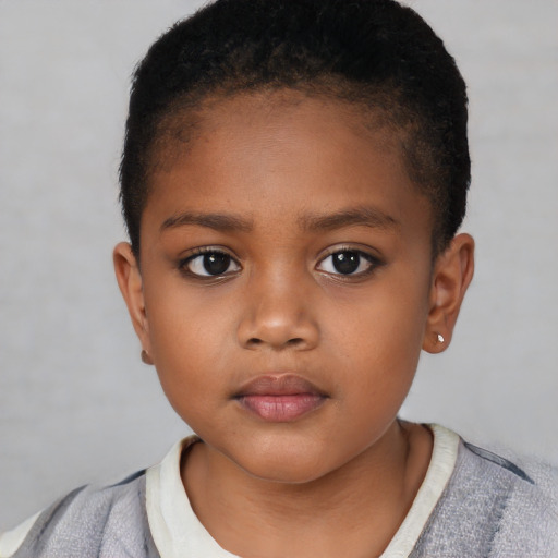 Neutral black child female with short  brown hair and brown eyes