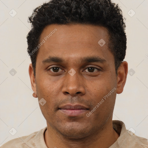 Neutral black young-adult male with short  brown hair and brown eyes
