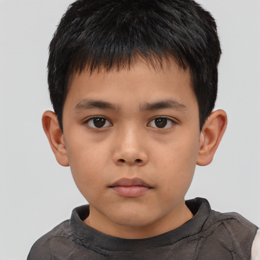 Neutral asian child male with short  brown hair and brown eyes