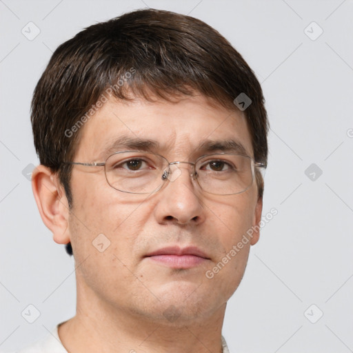 Neutral white adult male with short  brown hair and brown eyes