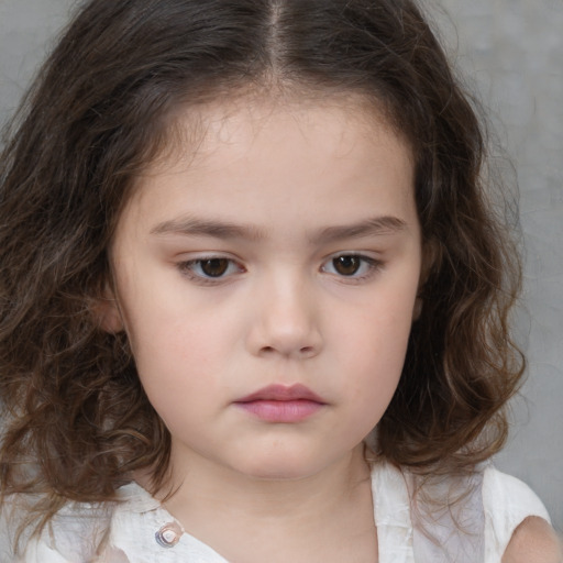 Neutral white child female with medium  brown hair and brown eyes