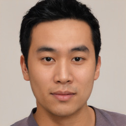 Neutral asian young-adult male with short  black hair and brown eyes