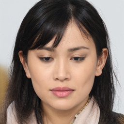 Neutral asian young-adult female with long  brown hair and brown eyes