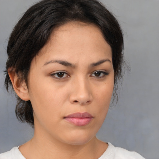 Neutral asian young-adult female with medium  brown hair and brown eyes