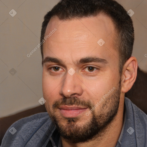 Neutral white adult male with short  brown hair and brown eyes