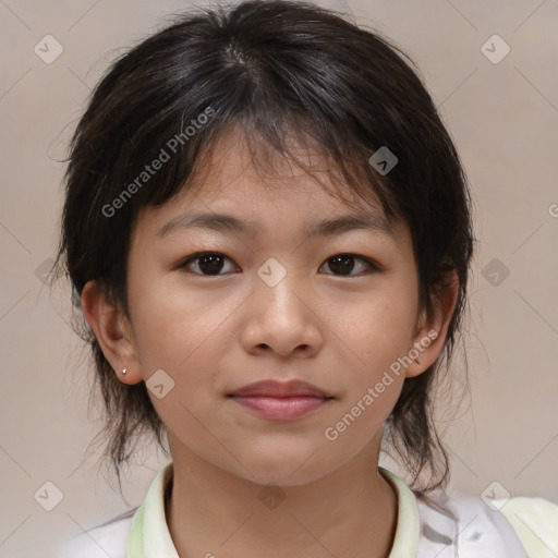 Neutral white child female with medium  brown hair and brown eyes