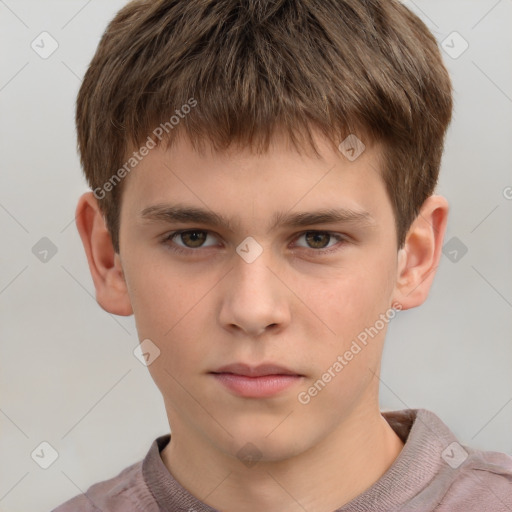 Neutral white child male with short  brown hair and brown eyes