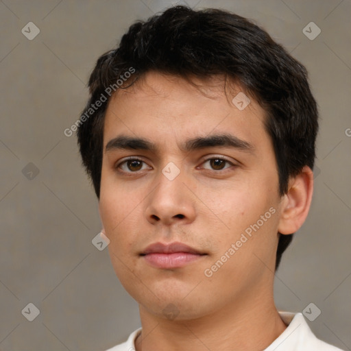 Neutral asian young-adult male with short  brown hair and brown eyes