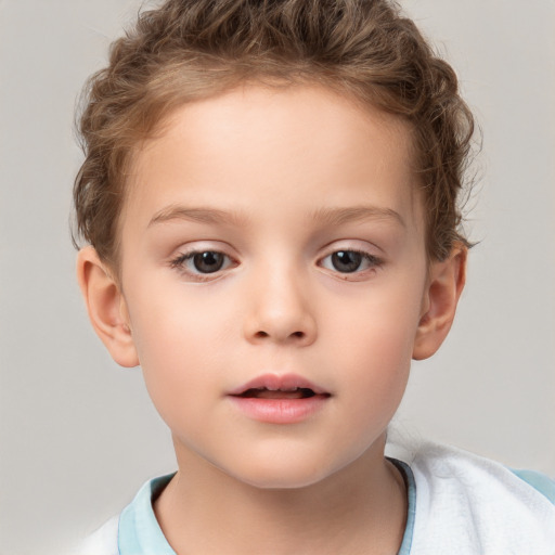 Neutral white child female with short  brown hair and brown eyes