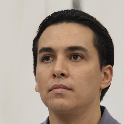 Neutral white young-adult male with short  black hair and brown eyes