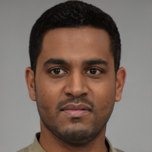 Neutral black young-adult male with short  brown hair and brown eyes