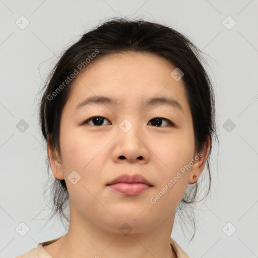 Neutral asian young-adult female with medium  brown hair and brown eyes