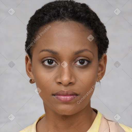 Neutral black young-adult female with short  brown hair and brown eyes