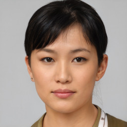 Neutral asian young-adult female with short  black hair and brown eyes