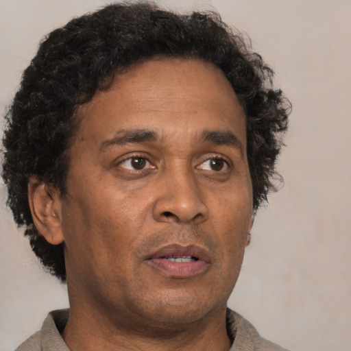 Neutral black adult male with short  brown hair and brown eyes