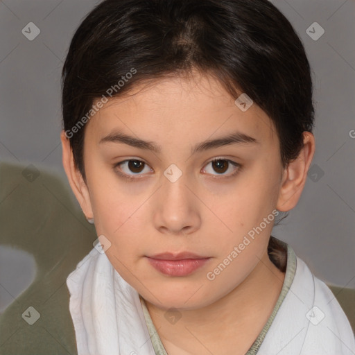 Neutral white young-adult female with short  brown hair and brown eyes