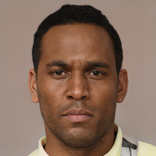 Neutral black young-adult male with short  brown hair and brown eyes