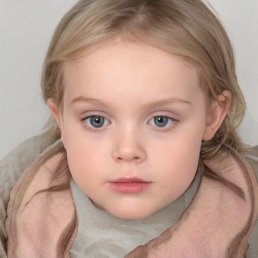 Neutral white child female with medium  brown hair and blue eyes