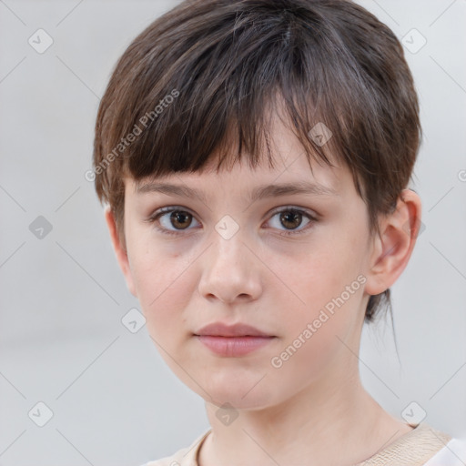 Neutral white young-adult female with short  brown hair and brown eyes