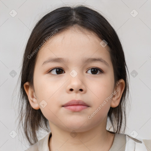 Neutral white child female with medium  brown hair and brown eyes