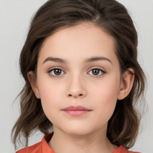 Neutral white child female with medium  brown hair and brown eyes