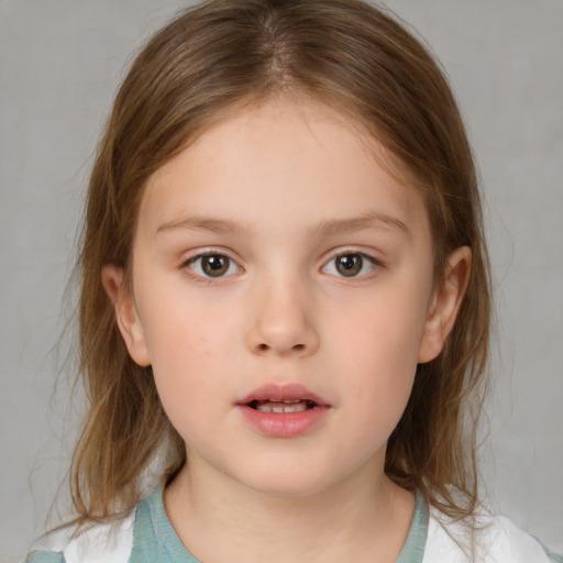 Neutral white child female with medium  brown hair and brown eyes