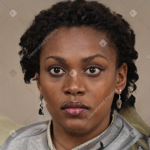 Neutral black young-adult female with short  brown hair and brown eyes