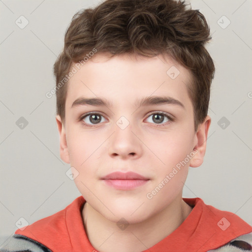 Neutral white child male with short  brown hair and brown eyes