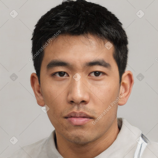 Neutral asian young-adult male with short  black hair and brown eyes