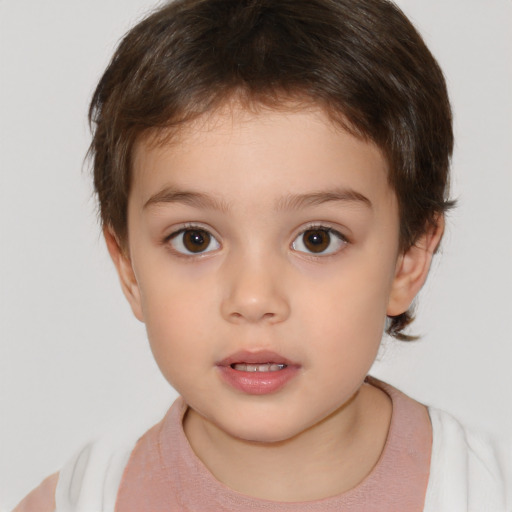 Neutral white child female with short  brown hair and brown eyes