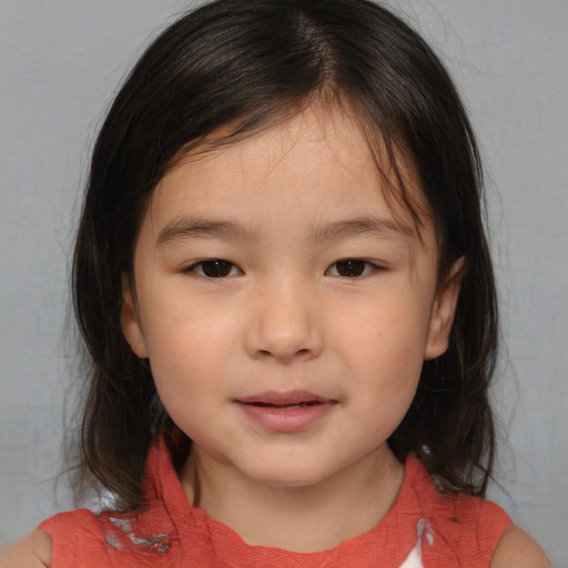 Neutral white child female with medium  brown hair and brown eyes