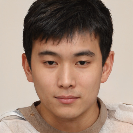 Neutral asian young-adult male with short  brown hair and brown eyes