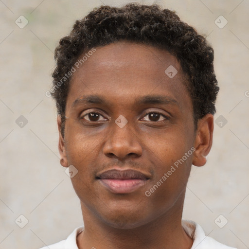 Neutral black young-adult male with short  brown hair and brown eyes