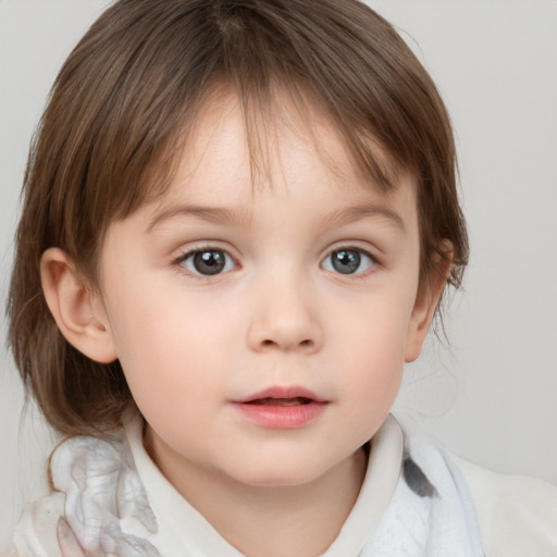 Neutral white child female with medium  brown hair and brown eyes