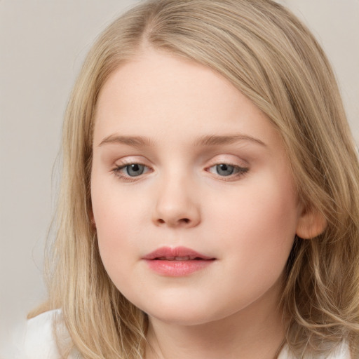 Neutral white child female with long  brown hair and grey eyes