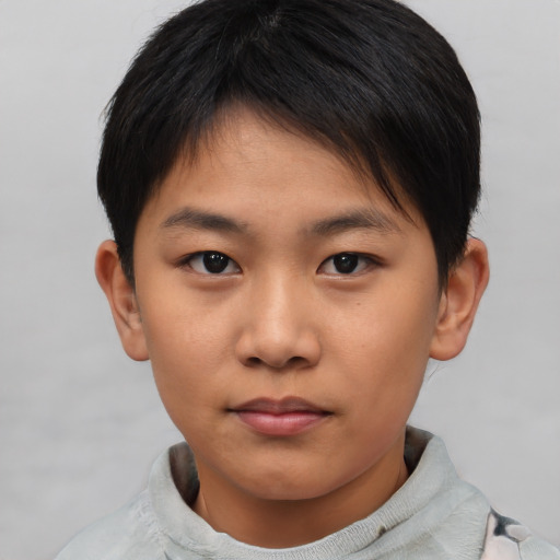 Neutral asian young-adult male with short  brown hair and brown eyes