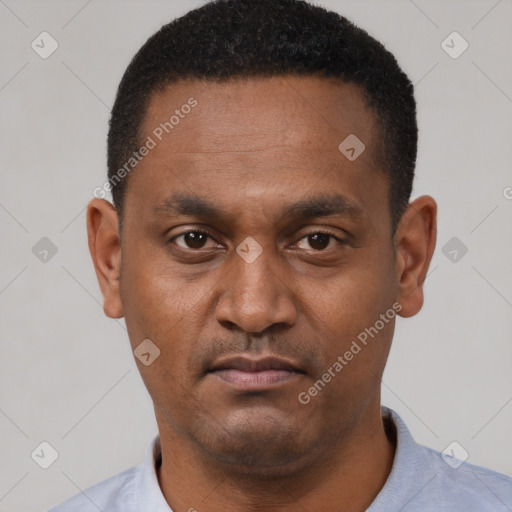 Neutral latino young-adult male with short  brown hair and brown eyes