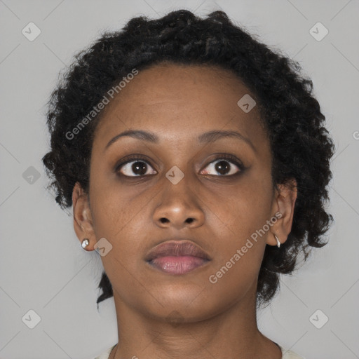 Neutral black young-adult female with short  brown hair and brown eyes