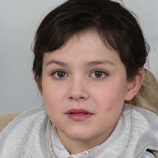 Neutral white young-adult female with medium  brown hair and grey eyes