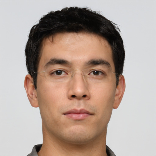 Neutral asian young-adult male with short  brown hair and brown eyes