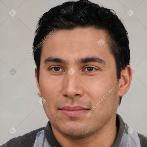 Neutral asian young-adult male with short  black hair and brown eyes